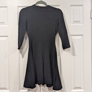 Decree knit dress, mock neck, 3/4 sleeves, circle skirt, black, size small